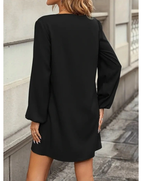 Kadın Uzun Kollu Yuvarlak Yaka Mini Ithal Krep Elbise