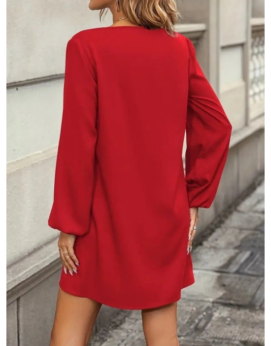 Kadın Uzun Kollu Yuvarlak Yaka Mini Ithal Krep Elbise