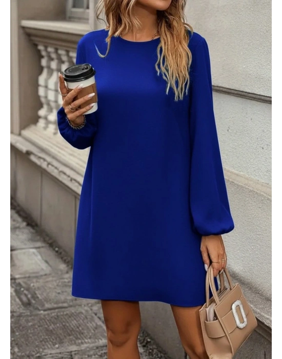 Kadın Uzun Kollu Yuvarlak Yaka Mini Ithal Krep Elbise