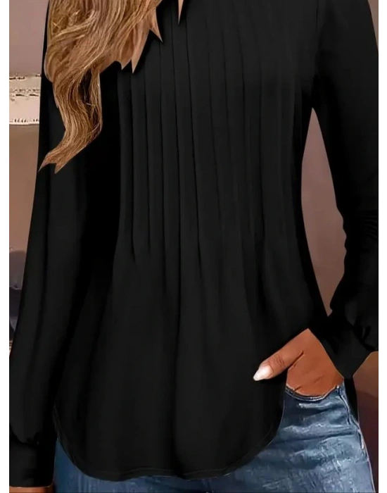 Kadın Uzun Kollu Yuvarlak Yaka Nervürlü Bluz