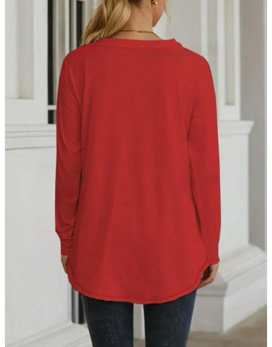 Kadın Uzun Kollu Yuvarlak Yaka Salaş Iki Iplik Bluz