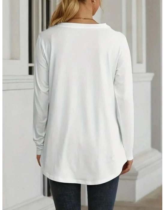 Kadın Uzun Kollu Yuvarlak Yaka Salaş Iki Iplik Bluz