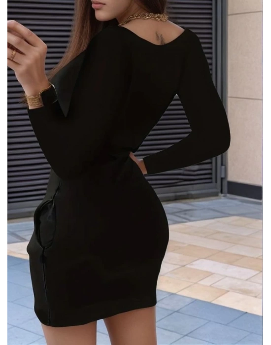 Kadın Uzun Kollu Yuvarlak Yaka Taşlı Kalp Desenli Viskon Iki Iplik Elbise