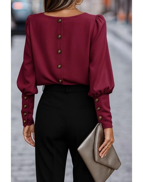 Kadın Uzun Kollu Yuvarlak Yakalı Düğmeli Ithal Krep Bluz