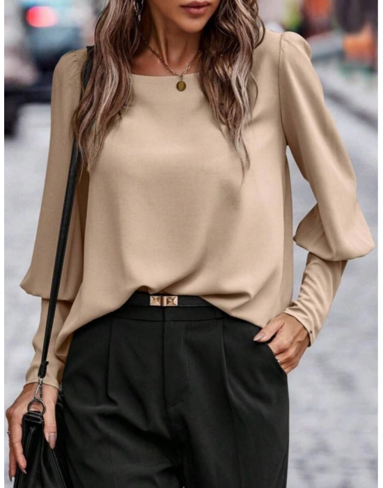 Kadın Uzun Kollu Yuvarlak Yakalı Düğmeli Ithal Krep Bluz
