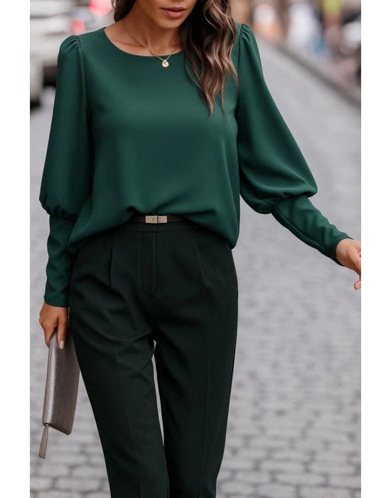 Kadın Uzun Kollu Yuvarlak Yakalı Düğmeli Ithal Krep Bluz