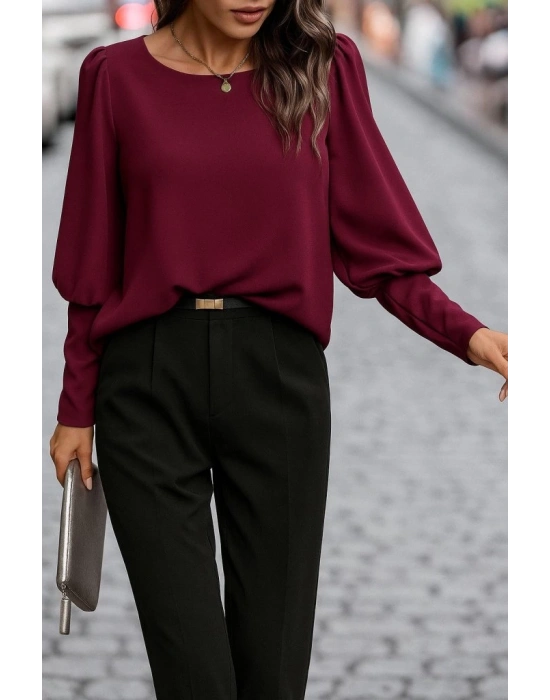 Kadın Uzun Kollu Yuvarlak Yakalı Düğmeli Ithal Krep Bluz