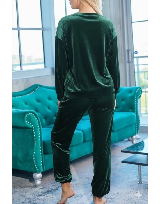 Kadın Uzun Kollu Yuvarlak Yakalı Kadife Bluz Ve Pantolon Takım