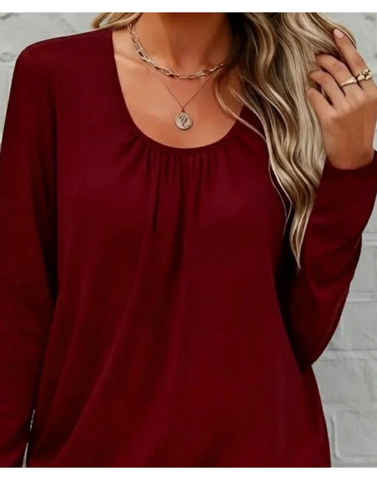 Kadın Uzun Kollu Yuvarlak Yakalı Viskon Bluz