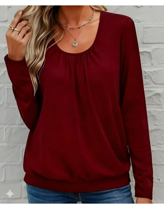 Kadın Uzun Kollu Yuvarlak Yakalı Viskon Bluz