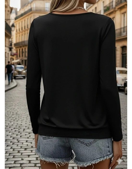 Kadın Uzun Kollu Yuvarlak Yakalı Viskon Bluz