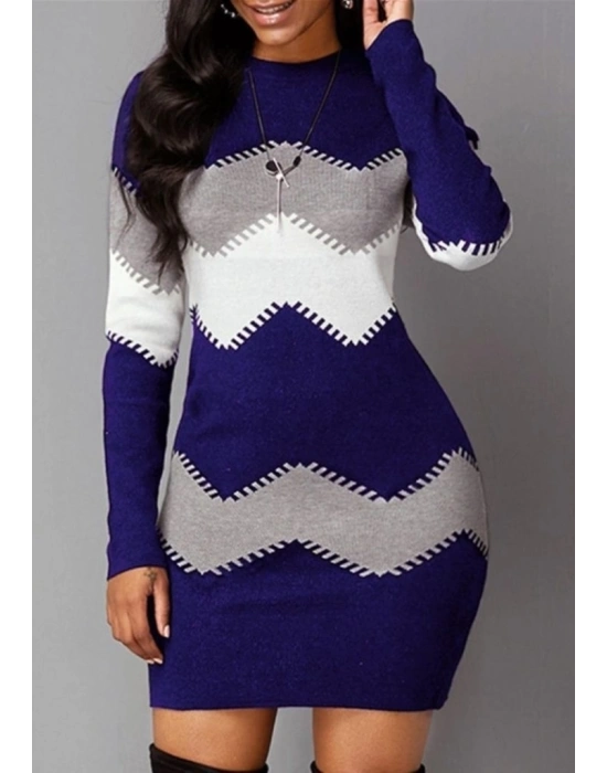 Kadın Uzun Kollu Zigzag Desen Triko Elbise