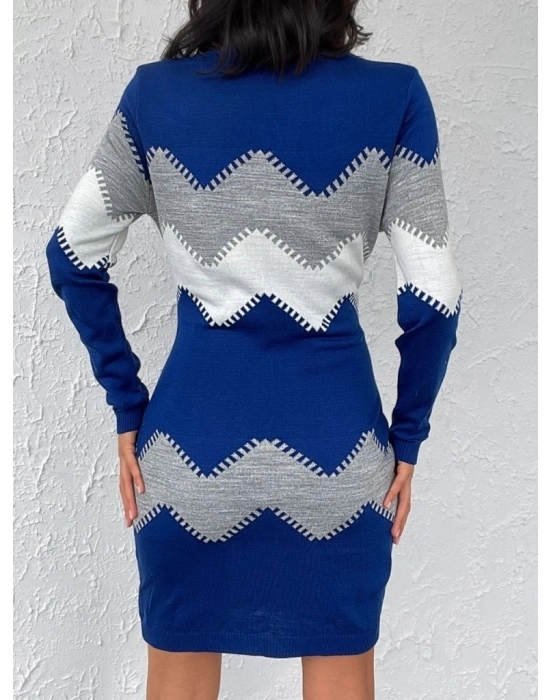 Kadın Uzun Kollu Zigzag Desen Triko Elbise