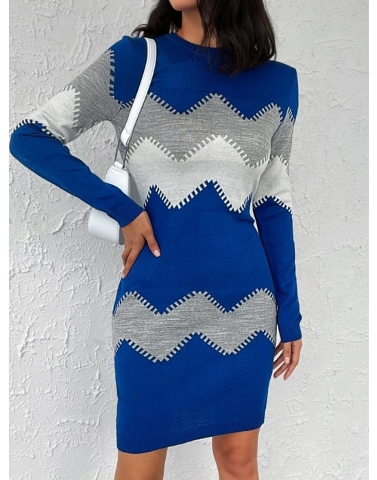 Kadın Uzun Kollu Zigzag Desen Triko Elbise