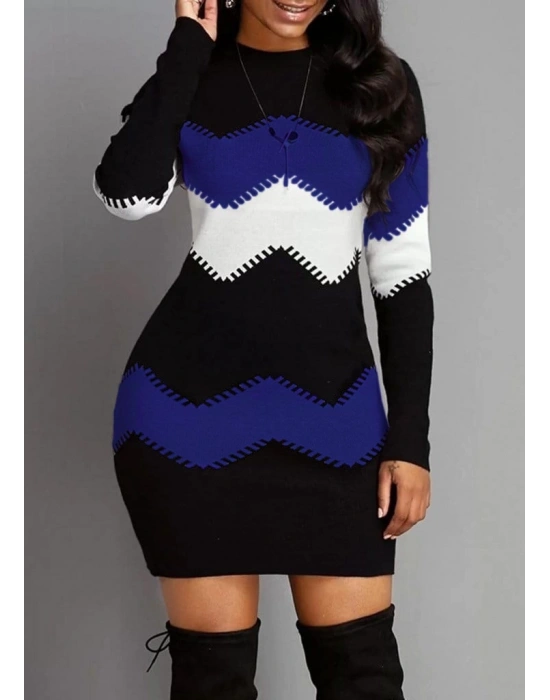 Kadın Uzun Kollu Zigzag Desen Triko Elbise