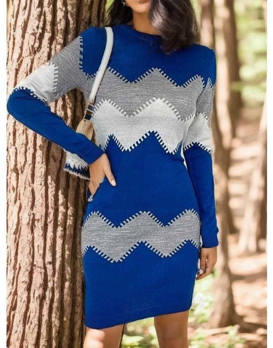 Kadın Uzun Kollu Zigzag Desen Triko Elbise