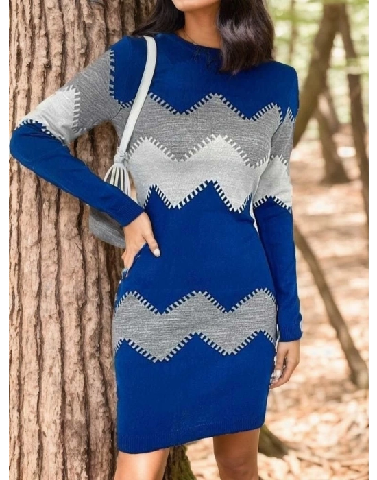 Kadın Uzun Kollu Zigzag Desen Triko Elbise