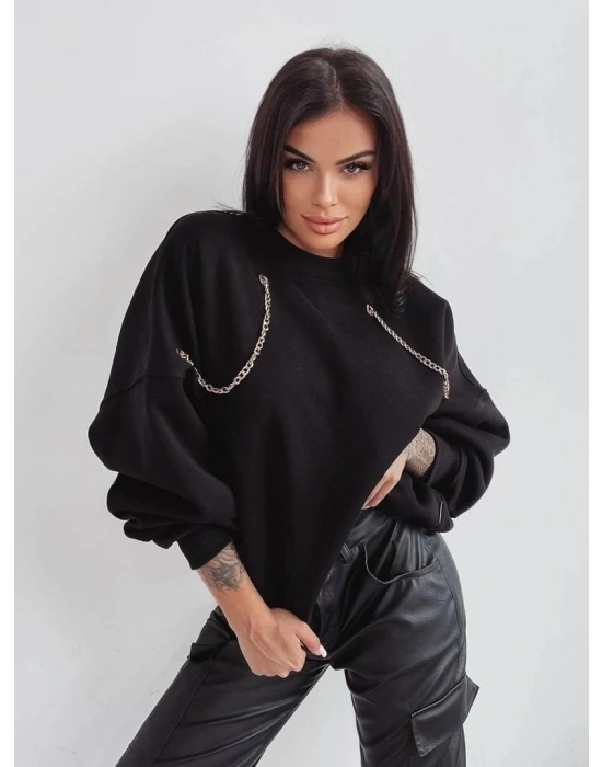 Kadın Uzun Kollu Zincir Detay Iki Iplik Bluz