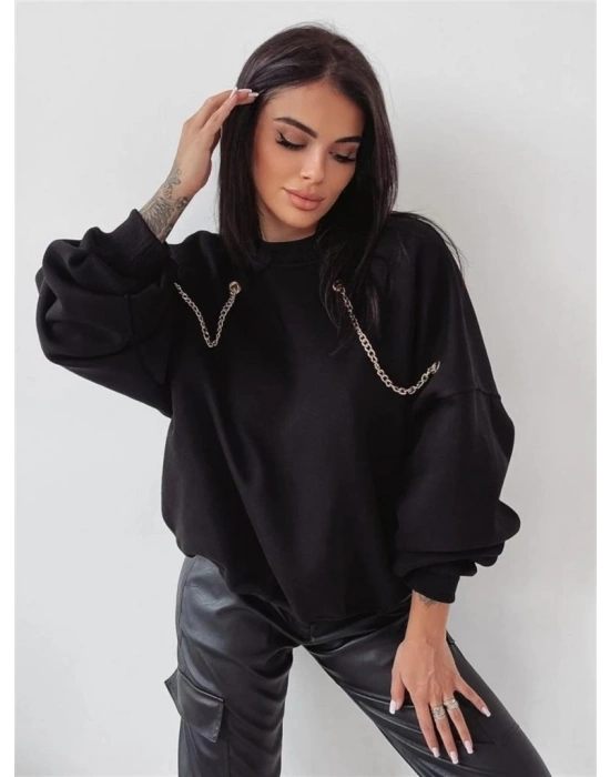 Kadın Uzun Kollu Zincir Detay Iki Iplik Bluz