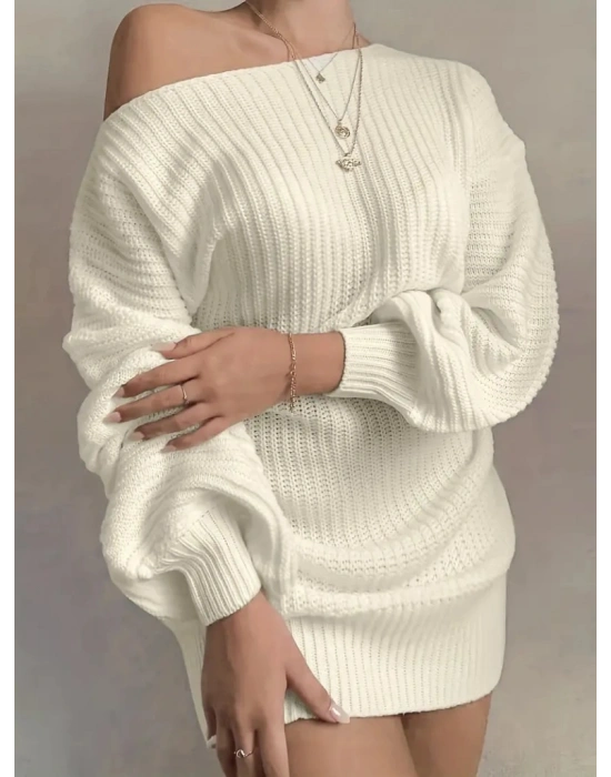 Kadın Uzun Tek Omuzlu Açık Salaş Triko Bluz