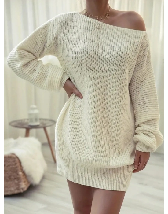 Kadın Uzun Tek Omuzlu Açık Salaş Triko Bluz