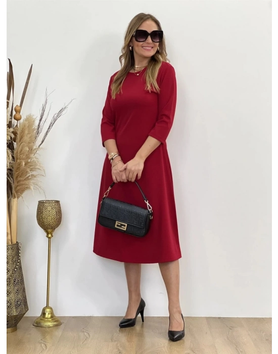 Kadın Uzun Truvakar Kol Bisiklet Yaka Midi Modal Elbise