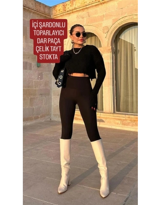 Kadın Uzun Yüksek Bel şardonlu Toparlayıcı Tayt