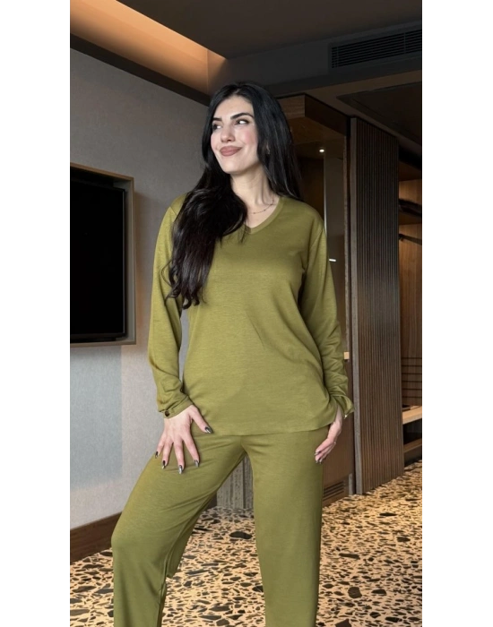 Kadın V Yaka Bluz Ve Pantolon Ikili Takım