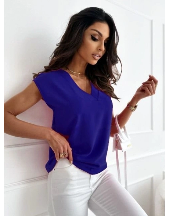 Kadın V Yaka Dokuma Viskon Kumaş Bluz