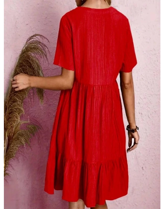 Kadın V Yaka, Fırfırlı Bürümcük Kumaş Elbise