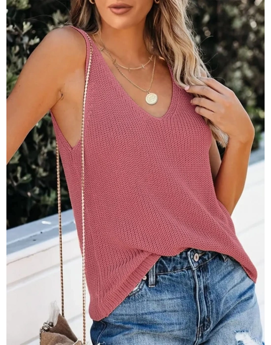 Kadın V Yaka Kalın Askılı Triko Bluz