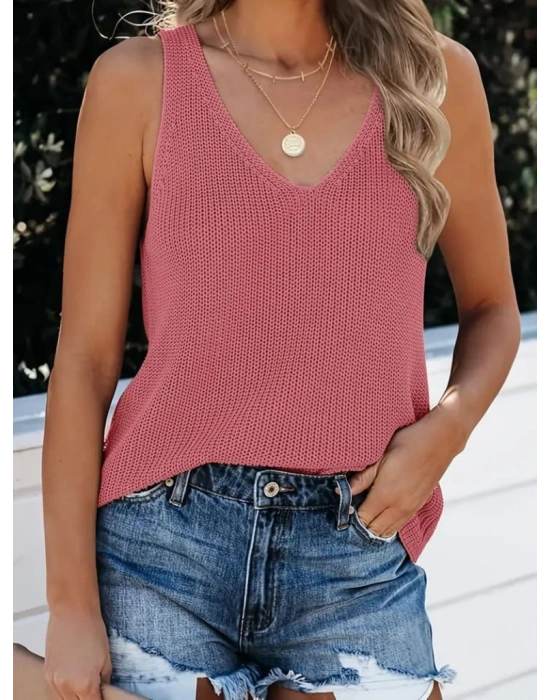 Kadın V Yaka Kalın Askılı Triko Bluz