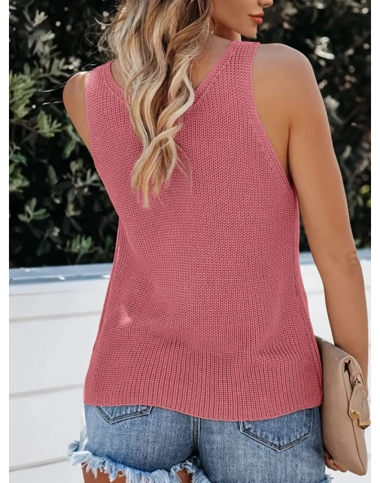 Kadın V Yaka Kalın Askılı Triko Bluz