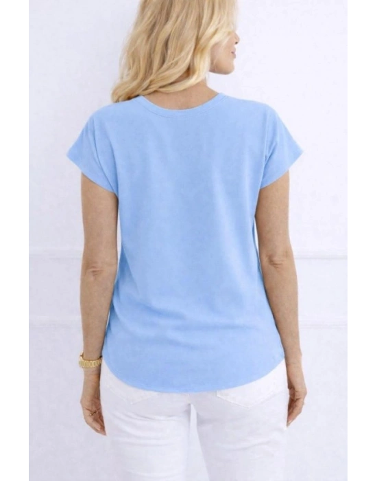 Kadın V Yaka Kısa Kol Dokuma Viskon Kumaş Bluz