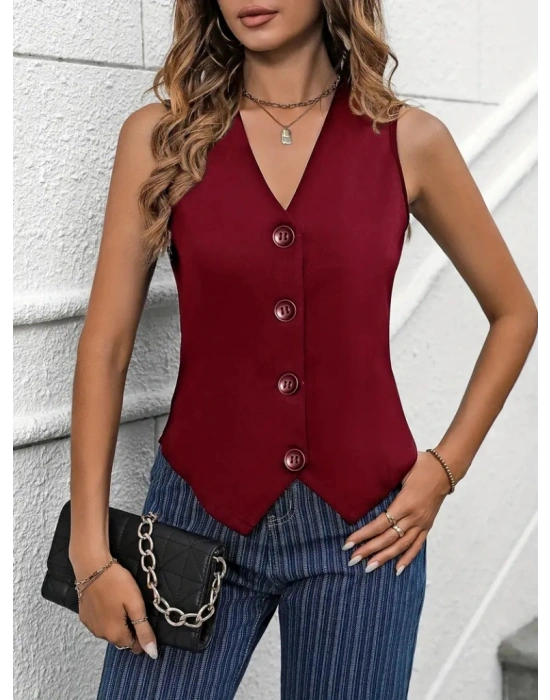 Kadın V Yaka önden Düğmeli Ithal Krep Yelek