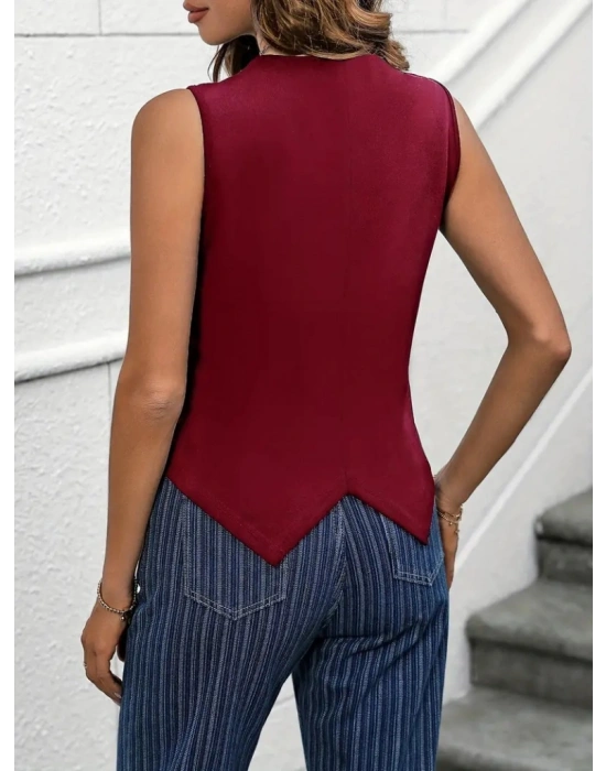 Kadın V Yaka önden Düğmeli Ithal Krep Yelek