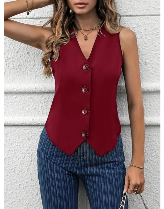 Kadın V Yaka önden Düğmeli Ithal Krep Yelek