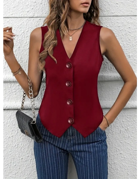 Kadın V Yaka önden Düğmeli Ithal Krep Yelek