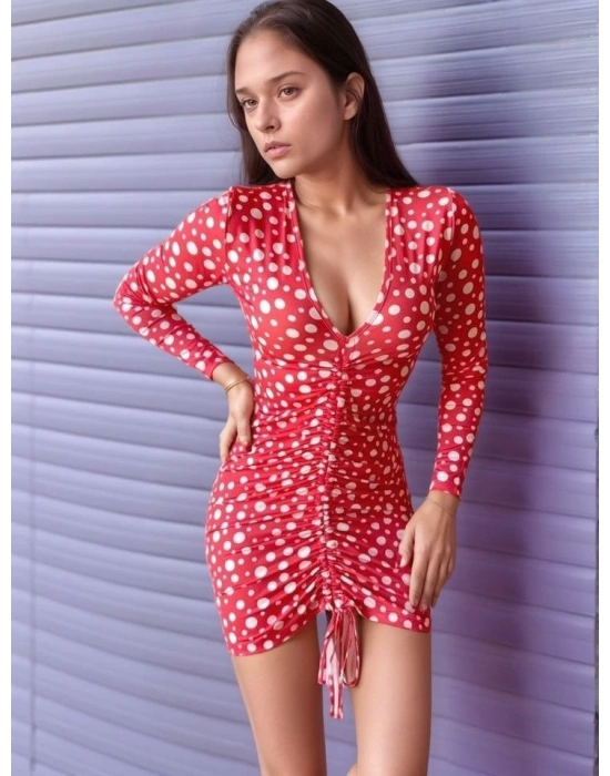 Kadın V Yaka önü Asansör Büzgü Detay Fırsat ürün Puantiyeli ini Elbise