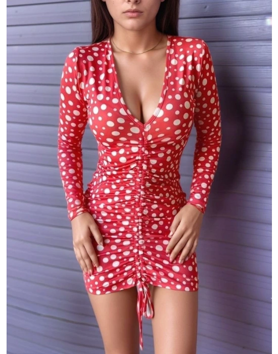 Kadın V Yaka önü Asansör Büzgü Detay Fırsat ürün Puantiyeli ini Elbise