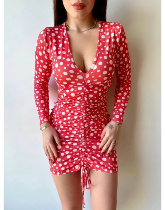 Kadın V Yaka önü Asansör Büzgü Detay Fırsat ürün Puantiyeli ini Elbise