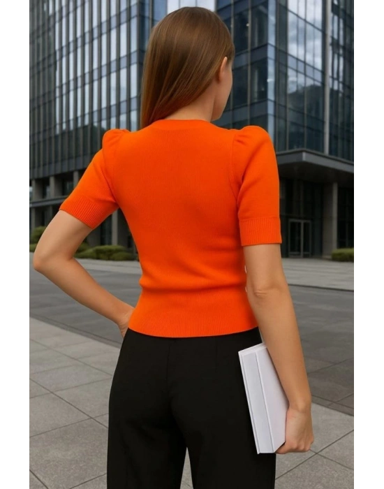 Kadın V Yaka Önü Büzgü Detaylı Triko Bluz