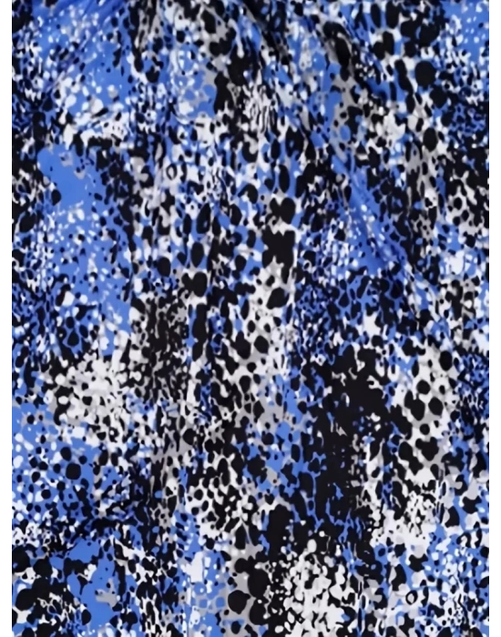 Kadın V Yaka Renkli Leopar Desen Büzgü Detay Süprem Bluz