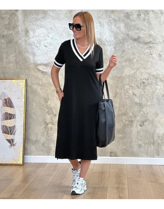 Kadın V Yaka Ribana Detay Midiboy Elbise