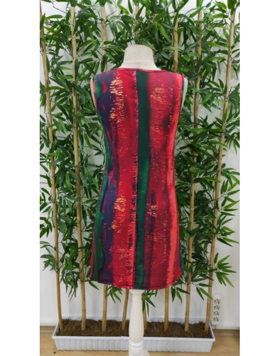 Kadın V Yaka Sıfır Kol Desenli Süprem Elbise