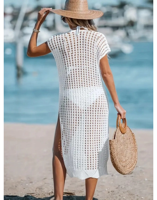 Kadın V Yaka Yanı Derin Yırtmaçlı Mi Boy Triko Elbise