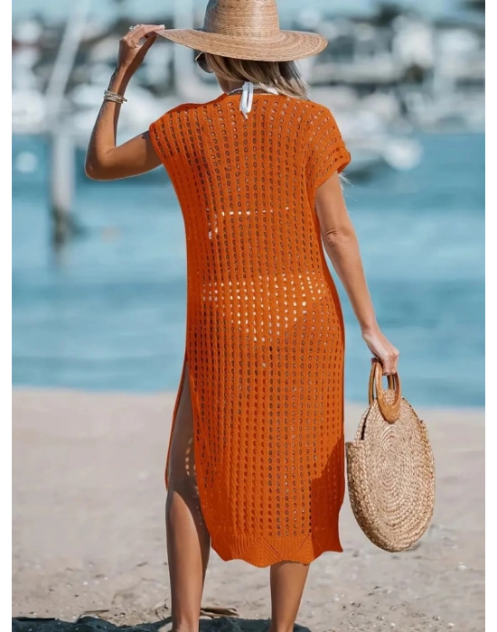 Kadın V Yaka Yanı Derin Yırtmaçlı Mi Boy Triko Elbise