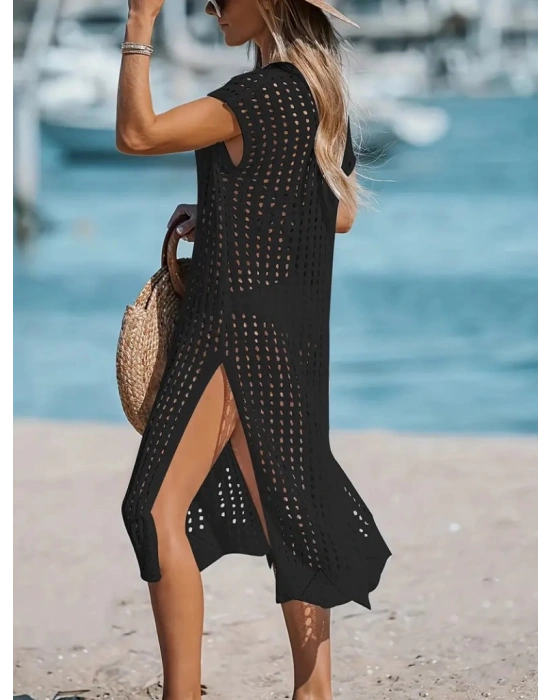 Kadın V Yaka Yanı Derin Yırtmaçlı Mi Boy Triko Elbise