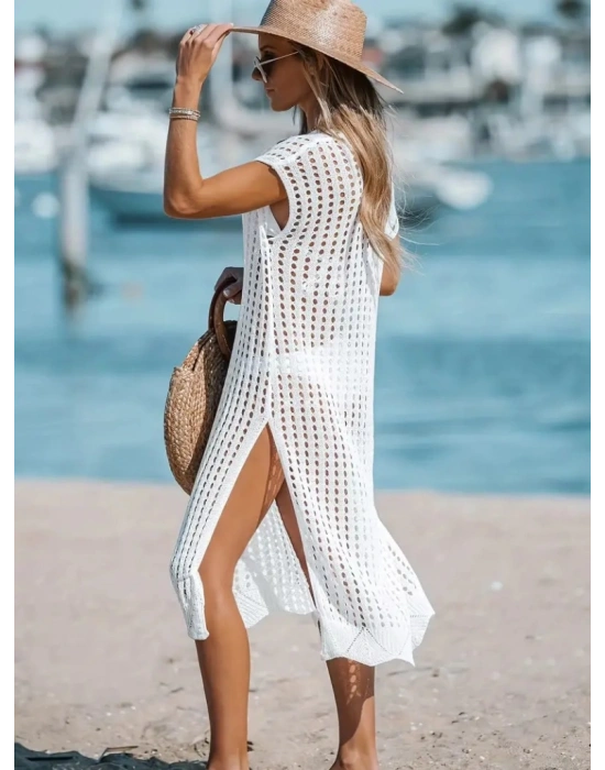 Kadın V Yaka Yanı Derin Yırtmaçlı Mi Boy Triko Elbise