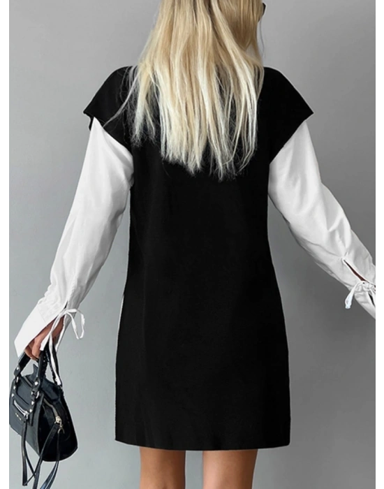 Kadın V Yaka Yırtmaç Detay Arkadan Bağlamalı Triko Bluz